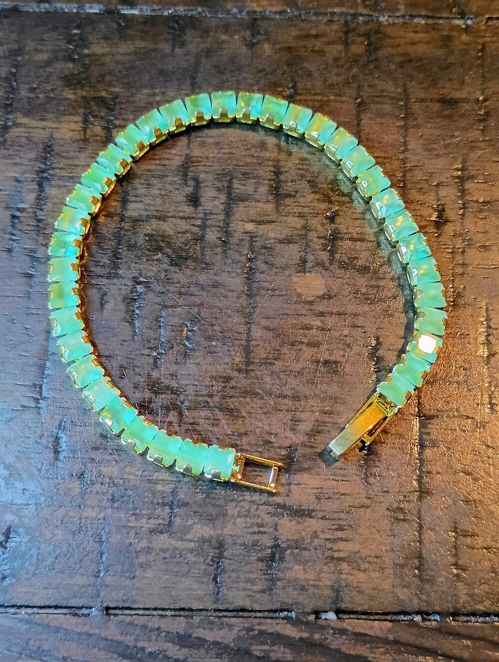 New Gold Plated Bracelet with Mint Green Gemstones